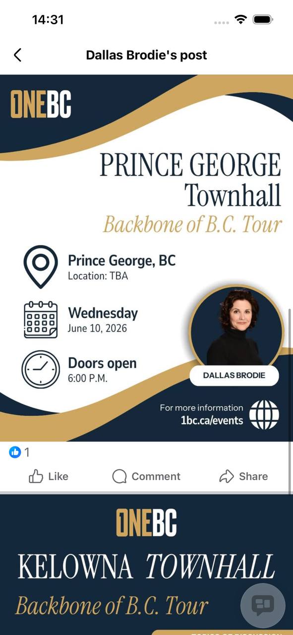 OneBC Backbone of B.C. Tour Prince George townhall poster